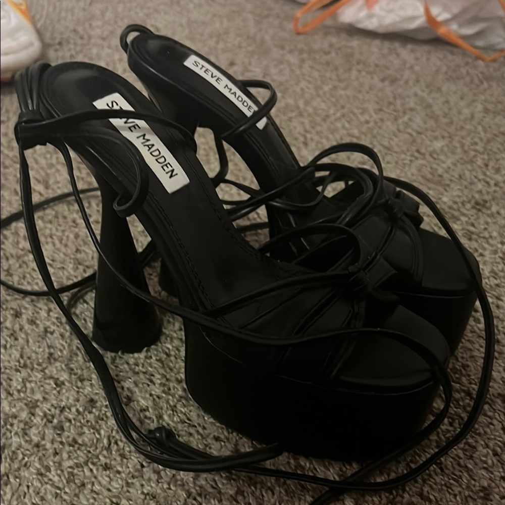 Steve Madden Women's Black Strappy Platform Heels